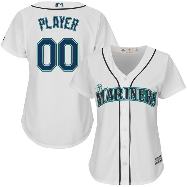 Women Seattle Mariners Majestic White Home Cool Base Custom MLB Jersey